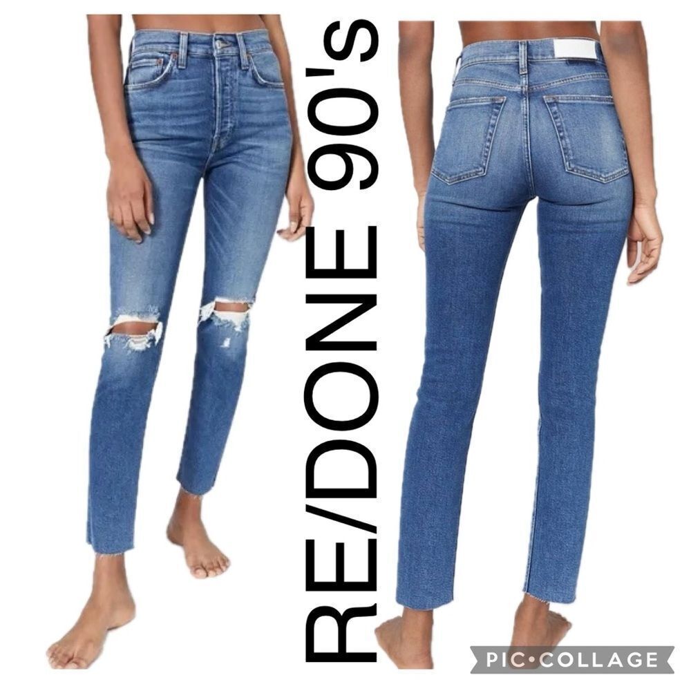 (W1) RE/DONE 9OS-High Rise Ankle Length Jeans with Raw Distressed- Women's Sz 24